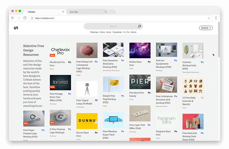 Unblast - Mockups, fontes, ícones e templates free